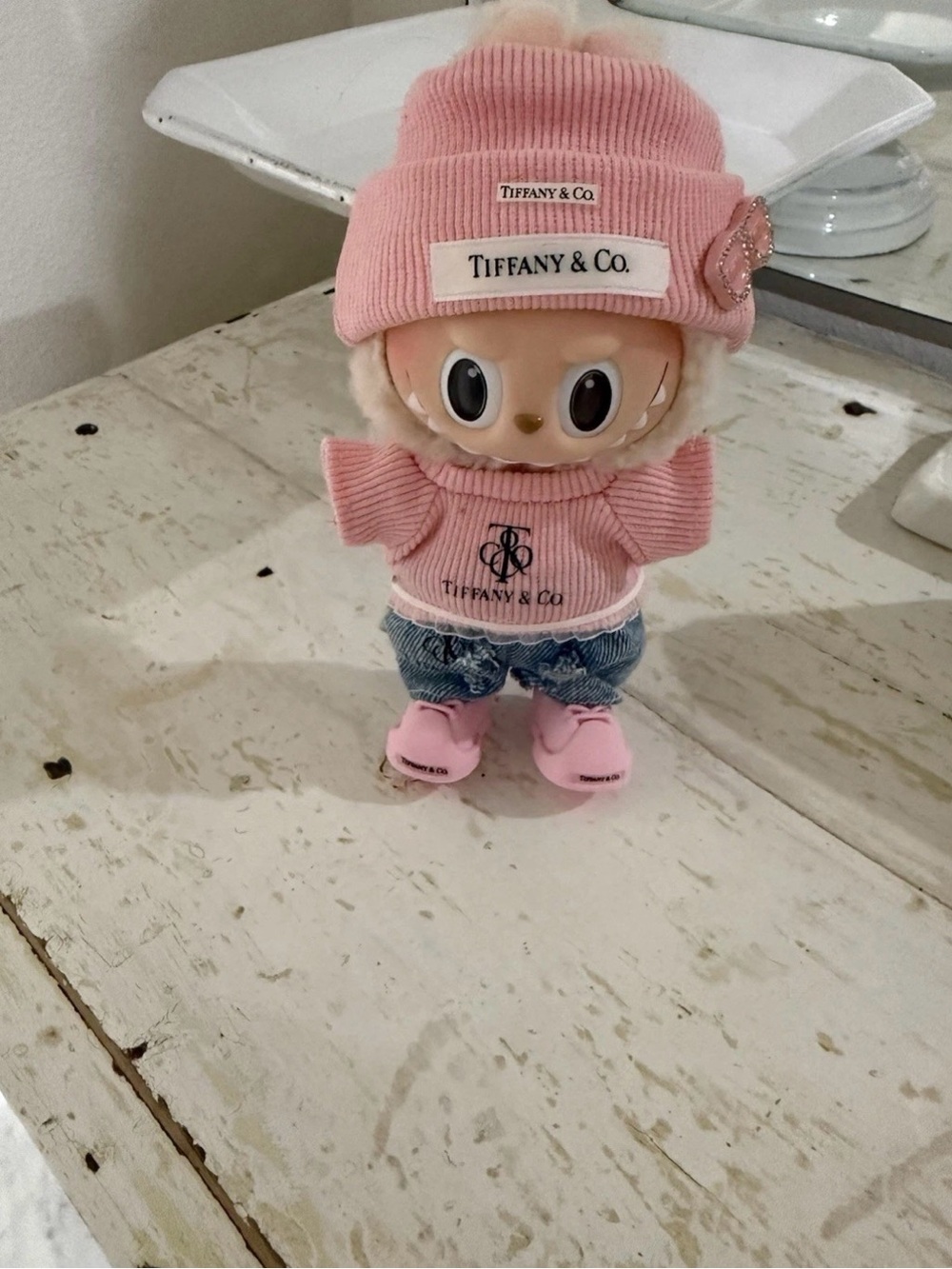 Pink Labubu Outfit. 5 Piece Includes Hat Top Pants Shoes And Belt.